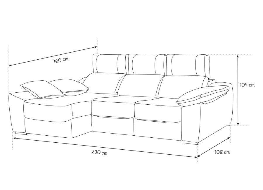 Sofá 900 de 230 cm con chaiselongue
