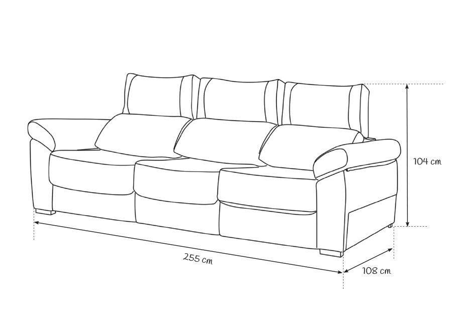 Sofá 950 de 255 cm con 3 asientos extensibles a suelo