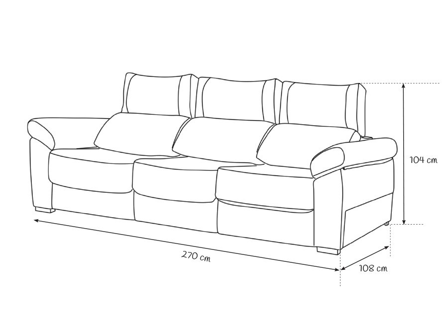 Sofá 950 de 270 cm con 3 asientos extensibles a suelo