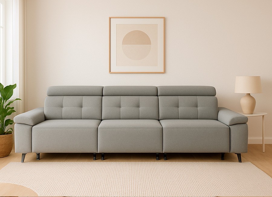 Sofá pata alta asientos deslizantes a suelo con brazo móvil con arcón