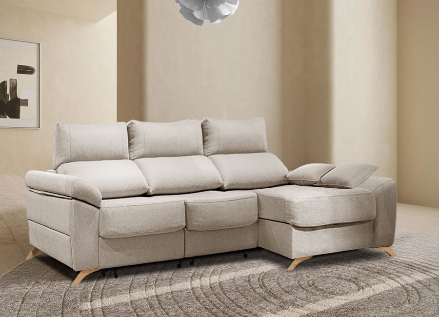 Sofá Drina 270 con chaiselongue y brazo móvil con arcón