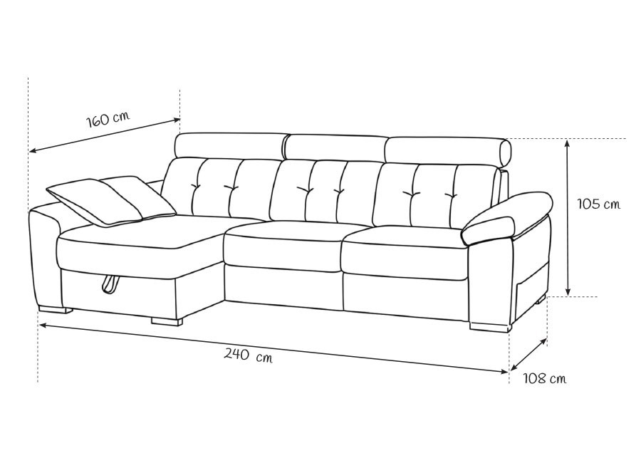 Sofá Tarraco 240 con chaiselongue y brazo móvil con arcón