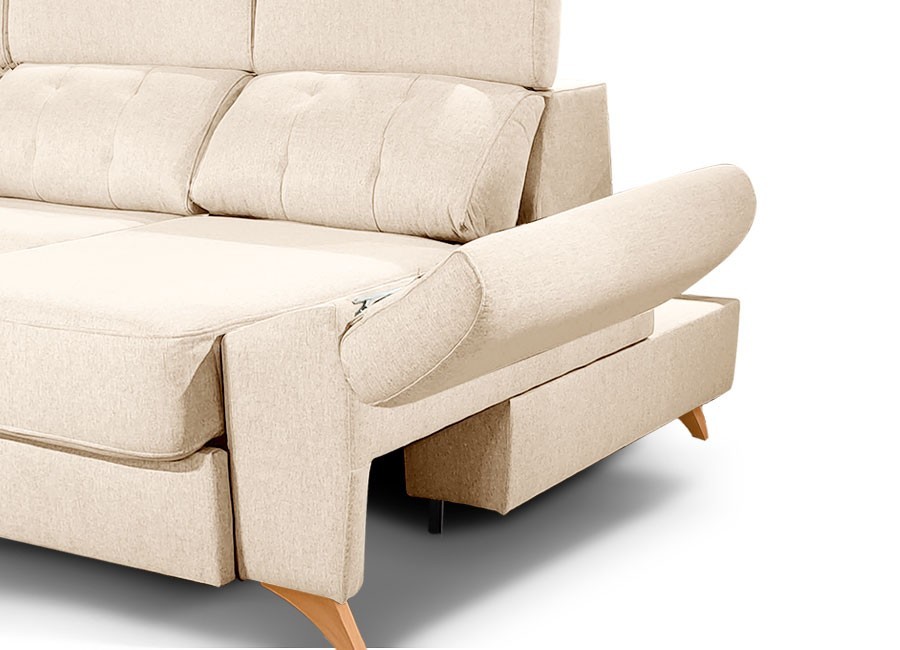 Sofá Tarragona 240 con chaiselongue y brazo móvil con arcón