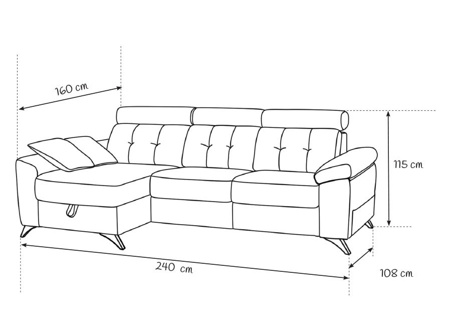 Sofá Tarragona 240 con chaiselongue y brazo móvil con arcón