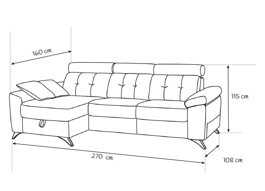 Sofá Tarragona 270 con chaiselongue y brazo móvil con arcón