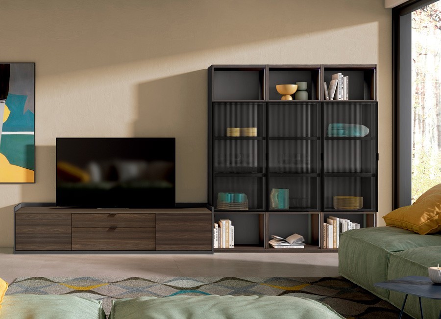 Conjunto de salón con módulo TV y librería
