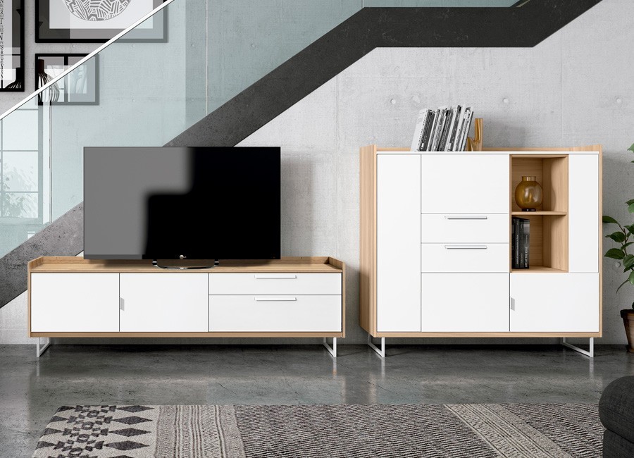 Composición de salón con módulo de TV y aparador