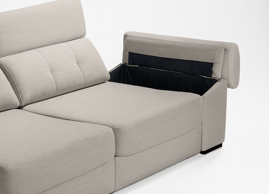 Sofá Tarraco 300 con chaiselongue y brazo móvil con arcón