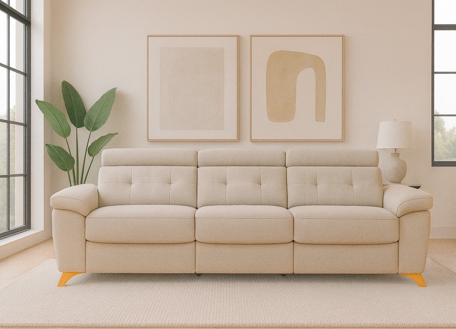 Sofá asientos deslizantes con pata alta y brazos móviles con arcón