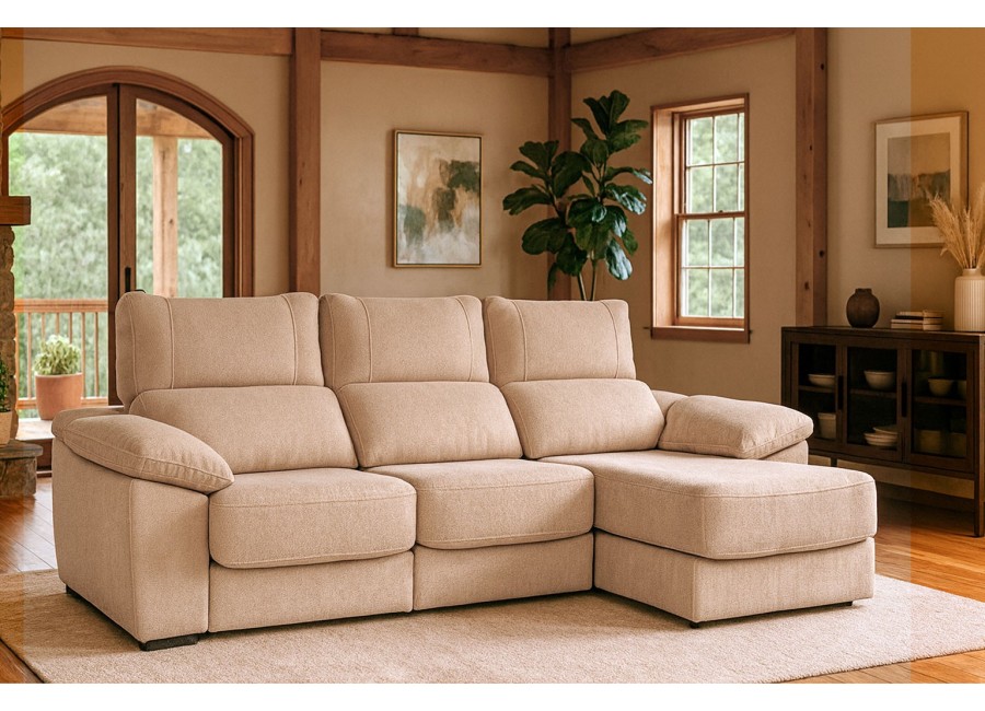 Sofá chaiselongue con arcón, asientos deslizantes con brazo arcón
