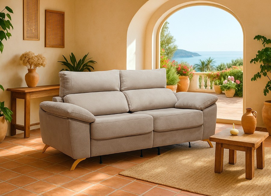 Sofá patas altas con asientos deslizantes y brazo arcón