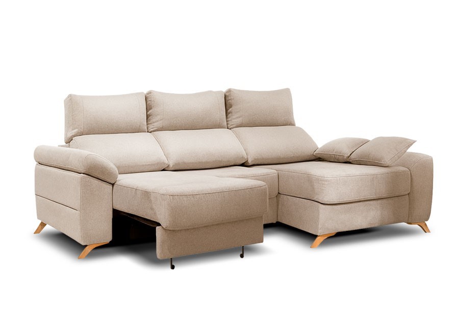 Sofá 1100 de 240 con chaiselongue y brazo móvil con arcón