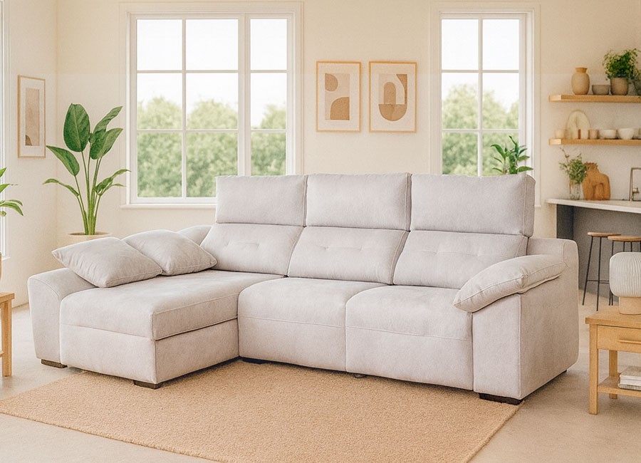 Sofá chaiselongue con arcón y 2 relax eléctricos