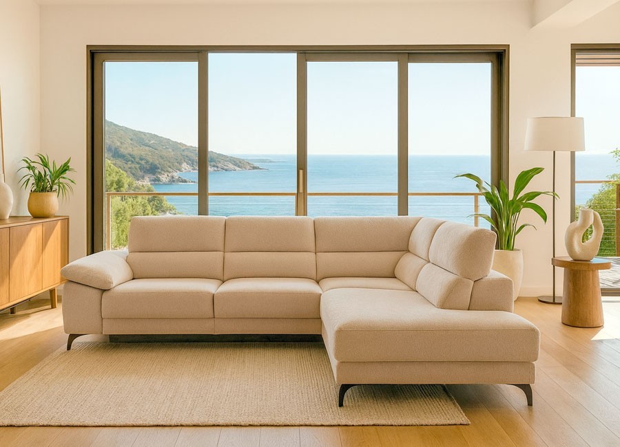 Sofá asientos deslizantes con arcón en brazos