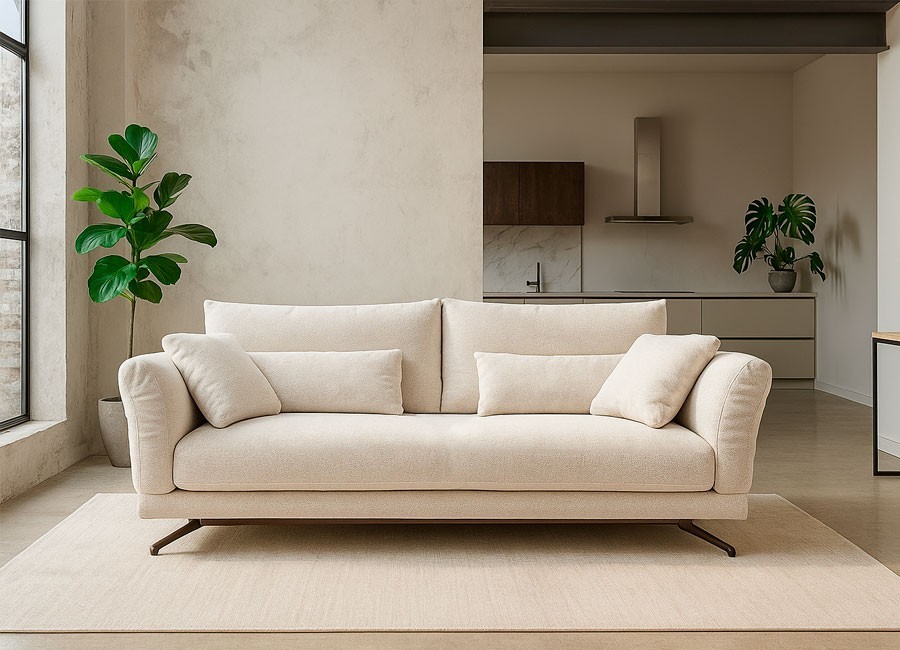 Sofá asiento continuo con pata alta